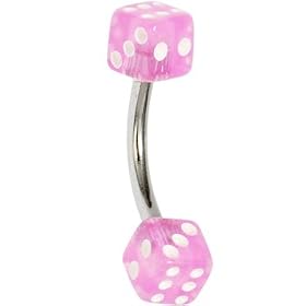 BELLY - 7/16 Pink DICE Belly Button Ring