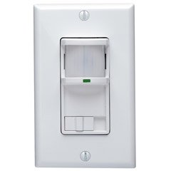 Leviton PR180-1LW Decora 500W Incandescent, 400VA, Passive Infrared Wall Switch Occupancy Sensor, Single Pole and 3-Way, White