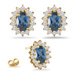 0.08 Ct Diamond & 12.48 Ct London Blue Topaz Earrings in 14K Yellow Gold