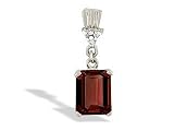 14K White Gold Genuine Emerald-cut Garnet and Diamond Pendant