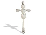 14K White Gold Genuine Heart Opal and Diamond Cross Pendant