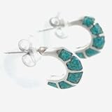 Tiny Chip Inlay Turquoise and Sterling Silver Hoop Earrings, #TP127T