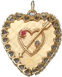 Arrow through Heart on Fancy Edge Heart, 14K Gold Charm