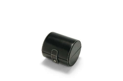 Intica FJ-075L-Black Barrel Case Design Hard Shell Black Bonded Leather Watch Case