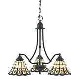 Quoizel Bethany 21 1/2-Inch One Tier Chandelier With 3 Downlights with Tiffany Bethany Art Glass, 144 Pieces of Tiffany Glass, Vintage Bronze Finish #TFBE5103VB