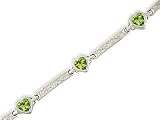 14K White Gold Genuine Heart Peridot Bracelet