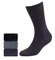 3 Pairs of Collezione Pure Egyptian Cotton Embroidered Square Socks
