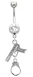Stainless Steel Belly Ring with Clear Crystals - Dangling Gun and Cuff