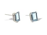 14K White Gold Genuine Emerald-cut Aquamarine Stud Earrings