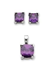 Sterling Silver Purple CZ Pendant & Earring Set