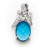 Sterling Silver Blue and Clear CZ (Cubic Zirconia) Pendant Slide