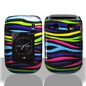 Black with Green Purple Blue Multi Color Zebra Strip Snap on Hard Skin Cover Case for Blackberry Style 9670