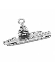 Sterling Silver 3D Small Navy Aircraft Carrier Military Charm
