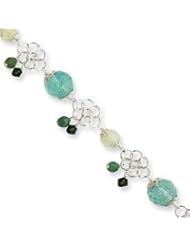 Sterling Silver Aventurine/Prehnite/Green Crystal/Quartz Bracelet QH2230-8"
