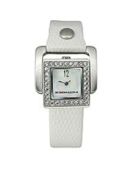 BCBGMAXAZRIA Womens BG6220 Arabesque Crystal Bezel Silver-Tone White Leather Watch