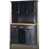 Black Buffet w/ Two Door Hutch & Natural Wood Top (Black) (71.5H x 44W x 16D)