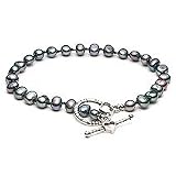 Black Pearl Bracelet with Heart Shape Toggle Clasp