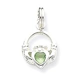 Pendant - Silver Irish Celtic Claddagh Pendant w/Green Cubic Zirconia