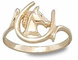 Tilted &acute; Horseshoe with Horse Head &acute; Ladies &acute; Ring Size 6 - 14KT Gold Jewelry - B0000DZLUY