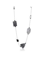 Alexander James White Gold Rhodium Bonded Necklace with Shaped Stone Embellishments in a Silvertone