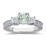 0.80 Ct Diamond and 0.78 Cts Green Amethyst Ring in 18K White Gold