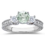 0.80 Ct Diamond and 0.78 Cts Green Amethyst Ring in 18K White Gold by myamethystjewelry