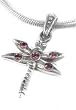 Small Red Crystal Dragonfly Sterling Silver Charm Pendant