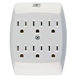 GE 54947 6-Outlet Grounded In-Wall Adapter, White