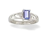 14K White Gold Genuine Emerald-cut Tanzanite and Diamond Ring