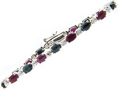 Sterling Silver Genuine Ruby, Sapphire & Diamond Accent Tennis Bracelet