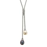 14k White Gold Popcorn Chain Lariat Black and White Cultured Pearls Necklace 17.5