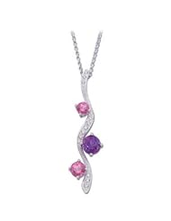 CleverEves 14K White Gold .08 Ct Tw Genuine Amethyst, Rhodolite Garnet And Pink Tourmaline Necklace