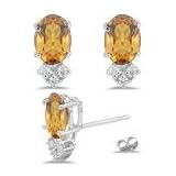 0.18 Ct Diamond and 5.96 Ct Citrine Earrings in 18K White Gold