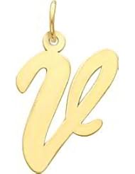 14K Yellow Gold Large Script Initial Letter V Charm