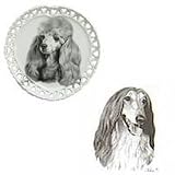Afghan Hound Heart Shaped Plate, Porcelain by Rosalinde (8' diameter )