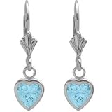 Sterling Silver 1.70 Carat 6mm Created Aquamarine Heart Leverback Earrings