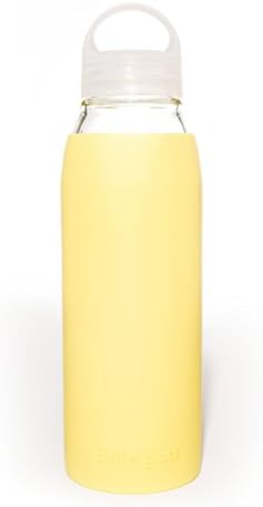Glass Water Bottle by Daniel Glass, 20oz. BPA and Toxin Free with Removable Protective Silicone Sleeve and Carrying Cap. (Yellow)