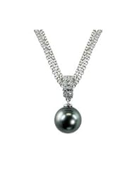 14K white gold 9-10mm Tahitiancultured pearl and diamond (.09ctw) enhancer, 18"
