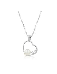 Pearl Cubic Zirconia Heart Pendant Necklace