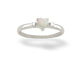 14K White Gold Genuine Heart Opal and Diamond Ring