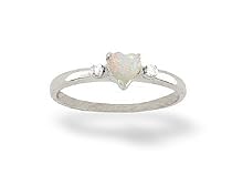 14K White Gold Genuine Heart Opal and Diamond Ring