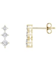 0.42 ct Three Stone Princess Diamond Earrings