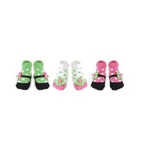 Mud Pie Baby Little Sprout Mary Jane Style Decorated Cotton Socks, Pink/Green, 0 - 12 Months, Set of 3