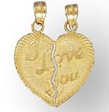 14K Gold Friendship Heart Pendant - I Love You