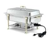 IMAGE OF Vollrath 46045 Chafer Rectangular 9 Quart Capacity Cover Complete with Brass Trim Rack Water Pan 2 1/2 Food Pan and Fuel Holders ELECTRIC
