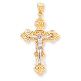 14k Two-Tone INRI Fleur De Lis Crucifix Pendant