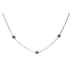 Sapphire Bezel Set 3 Stations Necklace Pendant, 18k White Gold Bezel and Steling Silver Chain, Ctw 0.15 Carats