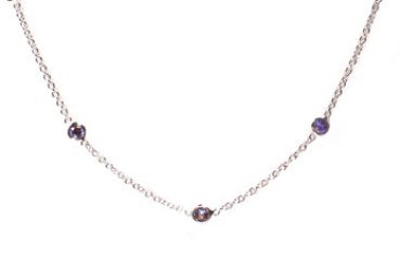 Sterling Silve & 18k White Gold Sapphire Bezel Set 3 Stations Necklace Pendant Ct.tw 0.15