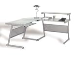 L Desk With Keyboard Tray-Black FrameFrosted Glass Top
