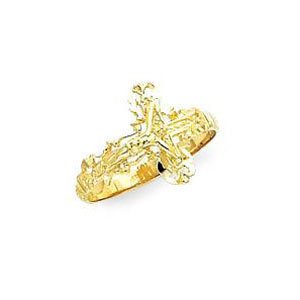 14kt Diamond Cut Crucifix Ring